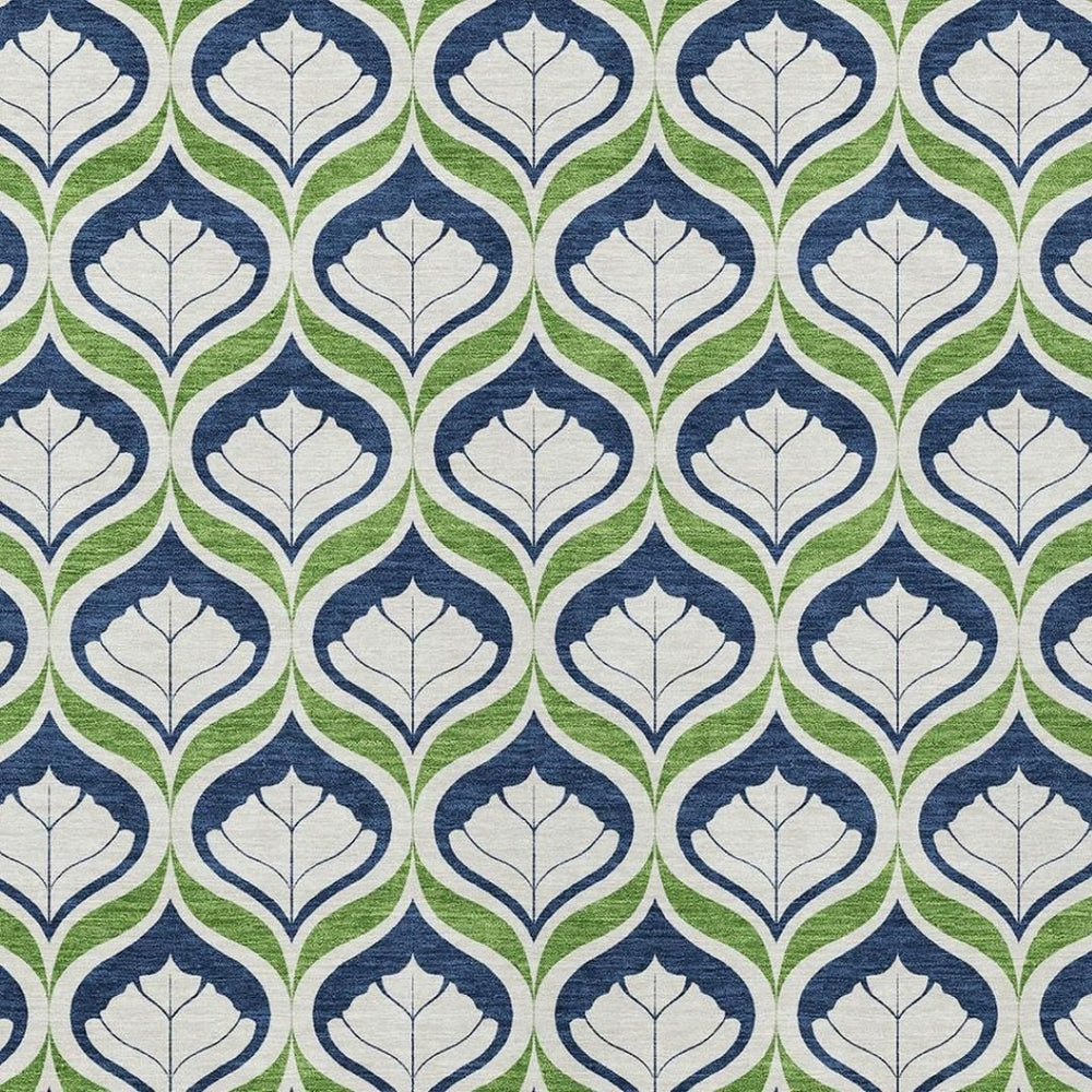 HomeRoots 8' X 10' Washable Area Rug - Stylish Blue, Ivory & Green Geometric Design for Indoor/Outdoor Use 689724
