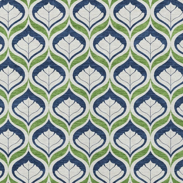 HomeRoots 8' X 10' Washable Area Rug - Stylish Blue, Ivory & Green Geometric Design for Indoor/Outdoor Use 689724