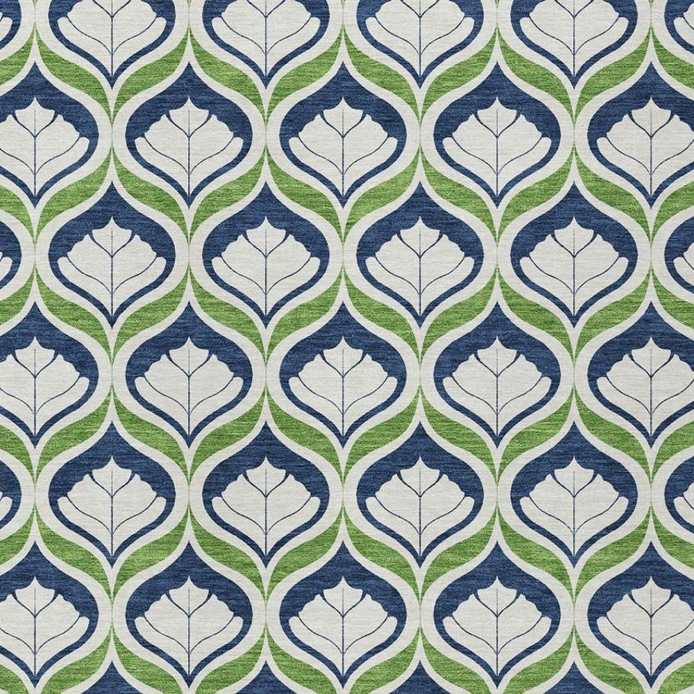 HomeRoots 9' Geometric Area Rug in Blue, Ivory & Green – Washable, Durable Indoor/Outdoor Floor Covering! 689725