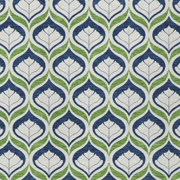 HomeRoots 9' Geometric Area Rug in Blue, Ivory & Green – Washable, Durable Indoor/Outdoor Floor Covering! 689725