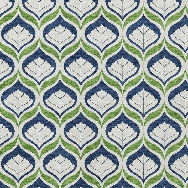 HomeRoots 10' Geometric Blue, Ivory & Green Washable Area Rug – Durable Indoor/Outdoor Design for High Traffic Spaces 689726