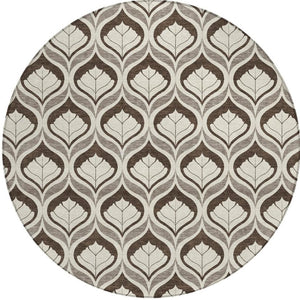 HomeRoots 8' Brown and Beige Round Geometric Washable Rug - Modern, Durable, Indoor/Outdoor Perfect for Any Space 689729