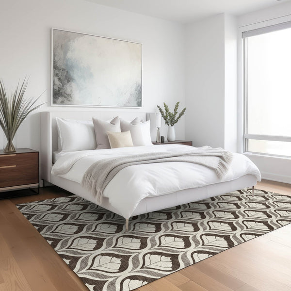 HomeRoots 10' Brown and Beige Geometric Washable Area Rug - Stylish Indoor/Outdoor Mat for High-Traffic Areas 689732