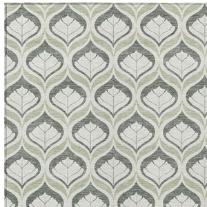 HomeRoots 5' Geometric Lime Green and Beige Indoor Outdoor Area Rug for High-Traffic Spaces, Washable & Durable 689734