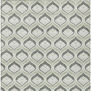HomeRoots 5' Geometric Lime Green and Beige Indoor Outdoor Area Rug for High-Traffic Spaces, Washable & Durable 689734