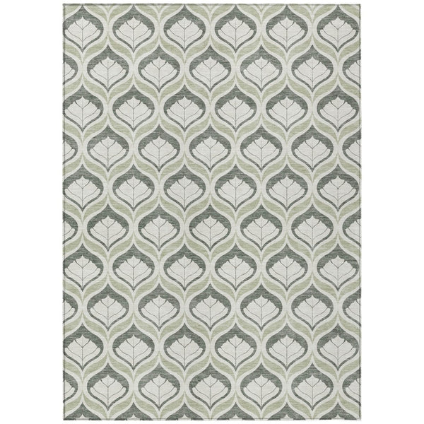 HomeRoots 5' Geometric Lime Green and Beige Indoor Outdoor Area Rug for High-Traffic Spaces, Washable & Durable 689734
