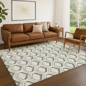 HomeRoots 5' Geometric Lime Green and Beige Indoor Outdoor Area Rug for High-Traffic Spaces, Washable & Durable 689734