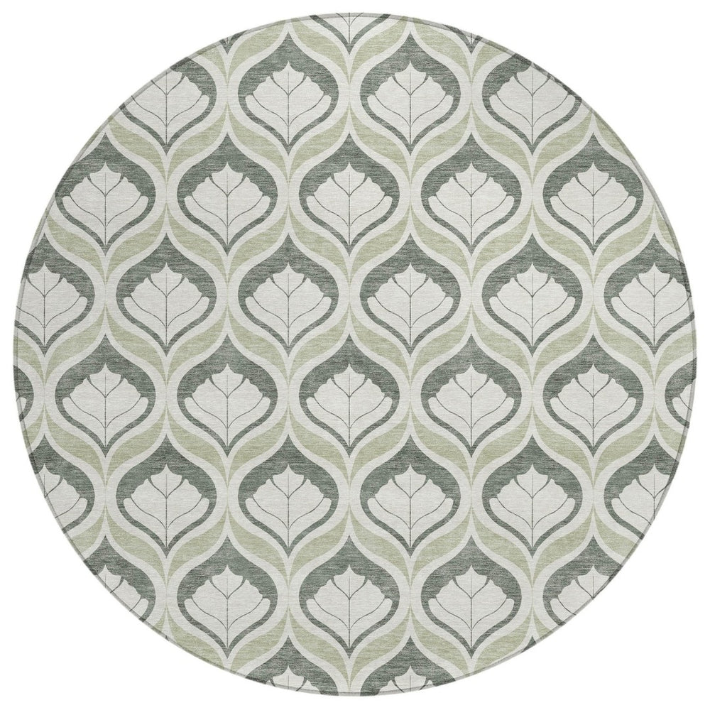 HomeRoots 8' Vibrant Lime Green and Beige Geometric Round Rug - Stylish, Washable for Indoor & Outdoor Use! 689735