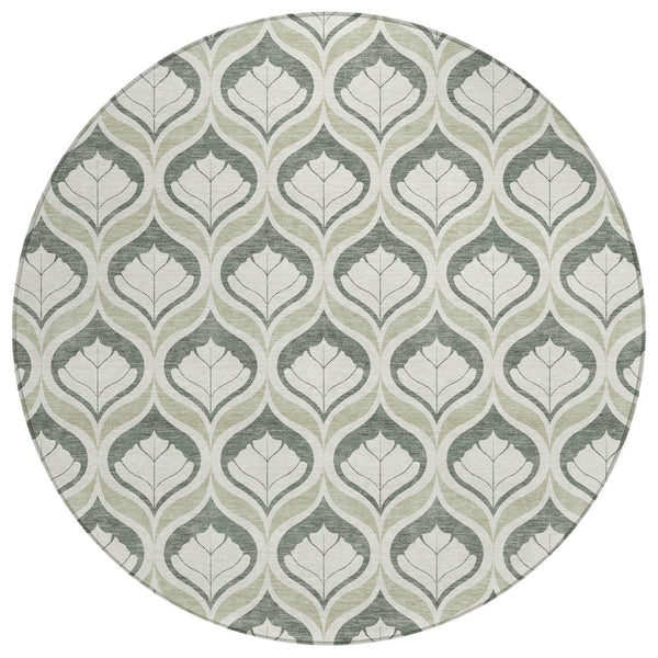HomeRoots 8' Vibrant Lime Green and Beige Geometric Round Rug - Stylish, Washable for Indoor & Outdoor Use! 689735