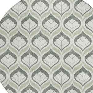 HomeRoots 8' Vibrant Lime Green and Beige Geometric Round Rug - Stylish, Washable for Indoor & Outdoor Use! 689735