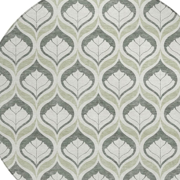 HomeRoots 8' Vibrant Lime Green and Beige Geometric Round Rug - Stylish, Washable for Indoor & Outdoor Use! 689735