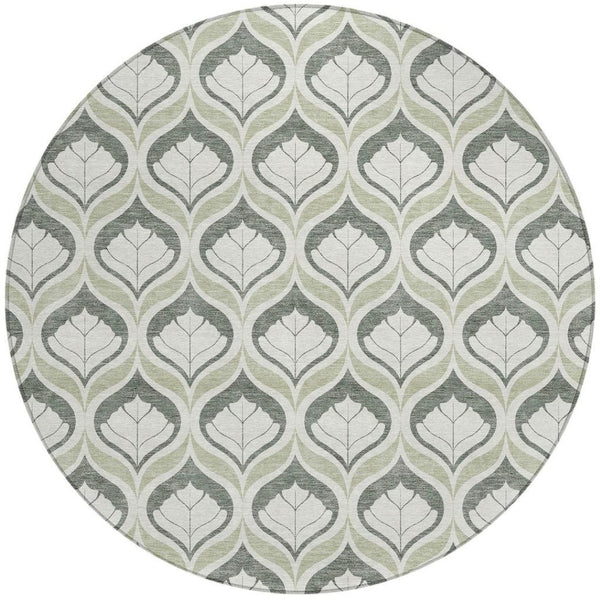 HomeRoots 8' Vibrant Lime Green and Beige Geometric Round Rug - Stylish, Washable for Indoor & Outdoor Use! 689735