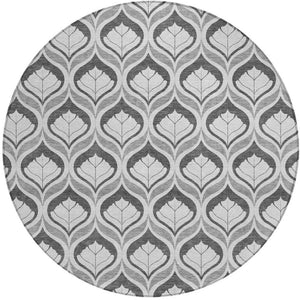 HomeRoots 8' Charcoal & Silver Geometric Washable Round Area Rug - Stylish, Durable & Ideal for Indoor/Outdoor Use 689741
