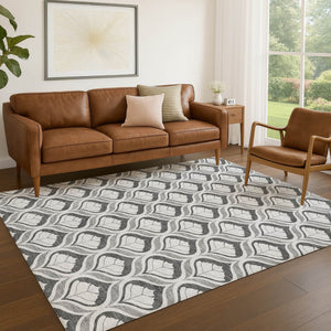 HomeRoots 9' X 12' Stylish Charcoal & Silver Geometric Area Rug - Washable Indoor/Outdoor, Durable & Versatile 689743
