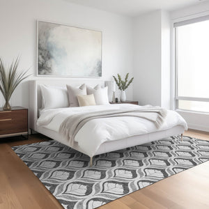 HomeRoots 9' X 12' Stylish Charcoal & Silver Geometric Area Rug - Washable Indoor/Outdoor, Durable & Versatile 689743