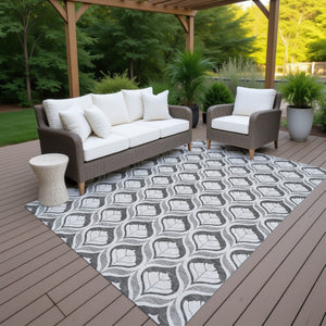 HomeRoots 9' X 12' Stylish Charcoal & Silver Geometric Area Rug - Washable Indoor/Outdoor, Durable & Versatile 689743