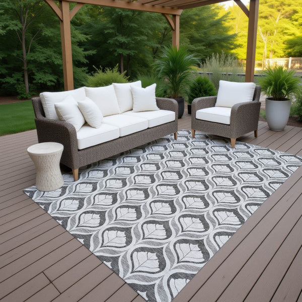 HomeRoots 9' X 12' Stylish Charcoal & Silver Geometric Area Rug - Washable Indoor/Outdoor, Durable & Versatile 689743