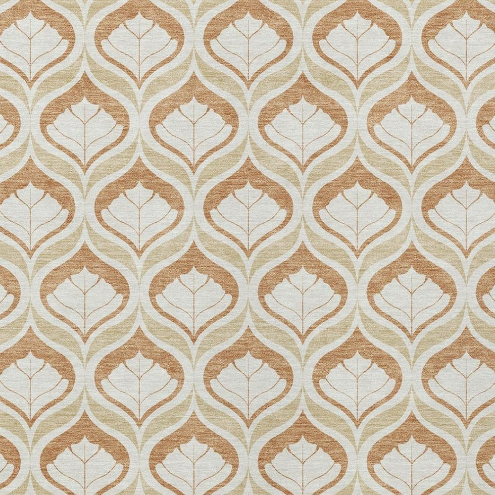 HomeRoots 5' Copper and Beige Geometric Washable Area Rug - Indoor/Outdoor Durable Design for Modern Spaces 689746