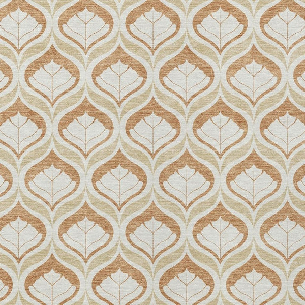HomeRoots 5' Copper and Beige Geometric Washable Area Rug - Indoor/Outdoor Durable Design for Modern Spaces 689746