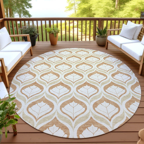 HomeRoots 8' Copper Round Geometric Area Rug - Modern, Washable, Durable for Indoor & Outdoor Spaces, 96" 689747