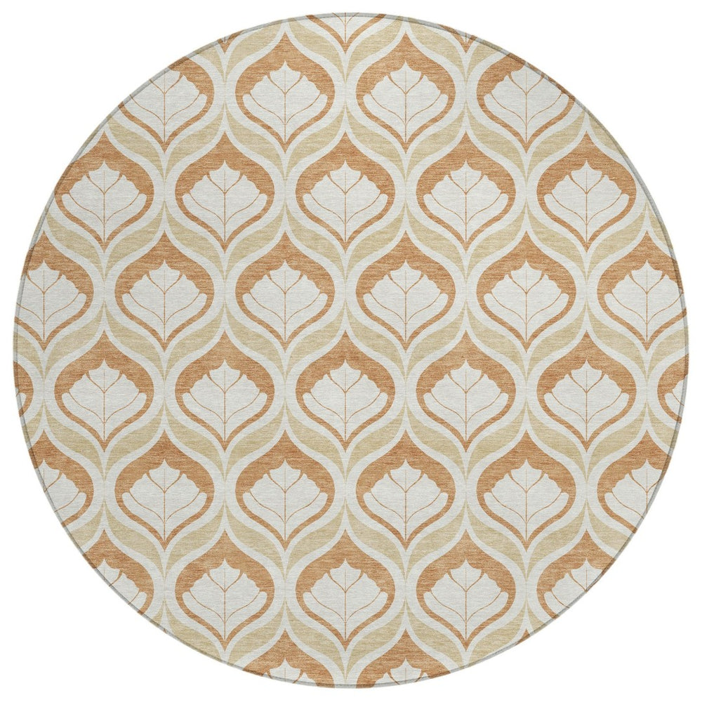 HomeRoots 8' Copper Round Geometric Area Rug - Modern, Washable, Durable for Indoor & Outdoor Spaces, 96" 689747