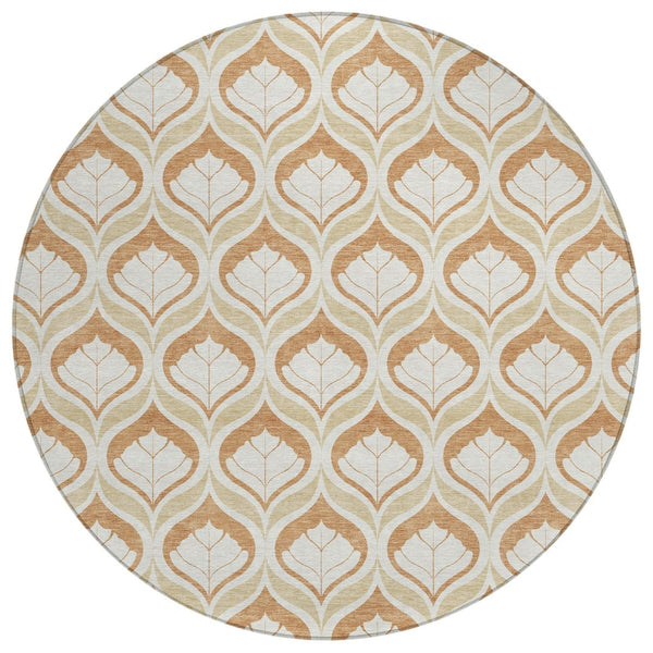 HomeRoots 8' Copper Round Geometric Area Rug - Modern, Washable, Durable for Indoor & Outdoor Spaces, 96" 689747