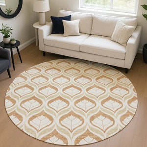 HomeRoots 8' Copper Round Geometric Area Rug - Modern, Washable, Durable for Indoor & Outdoor Spaces, 96" 689747