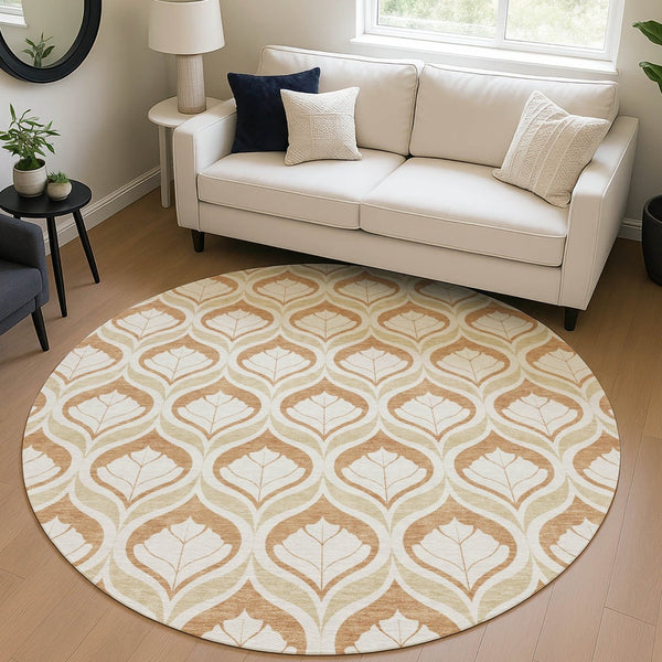 HomeRoots 8' Copper Round Geometric Area Rug - Modern, Washable, Durable for Indoor & Outdoor Spaces, 96" 689747