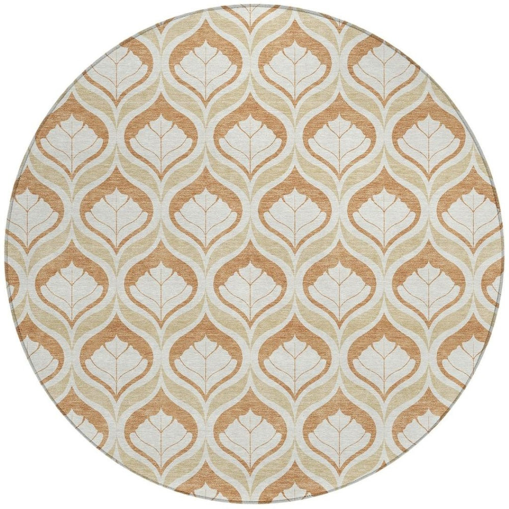 HomeRoots 8' Copper Round Geometric Area Rug - Modern, Washable, Durable for Indoor & Outdoor Spaces, 96" 689747
