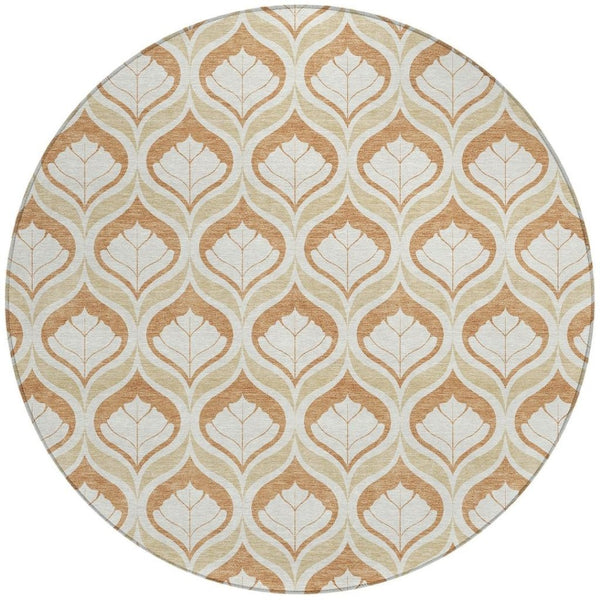 HomeRoots 8' Copper Round Geometric Area Rug - Modern, Washable, Durable for Indoor & Outdoor Spaces, 96" 689747
