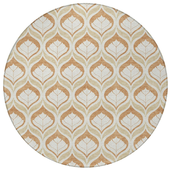 HomeRoots 8' Copper Round Geometric Area Rug - Modern, Washable, Durable for Indoor & Outdoor Spaces, 96" 689747