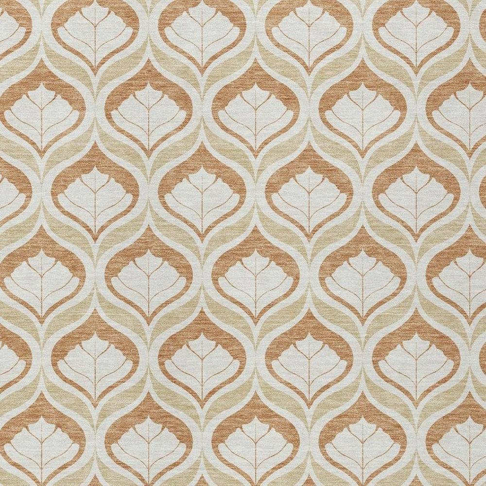 HomeRoots 8' X 10' Geometric Copper and Beige Area Rug - Washable, Stain-Resistant, Indoor/Outdoor Versatility! 689748