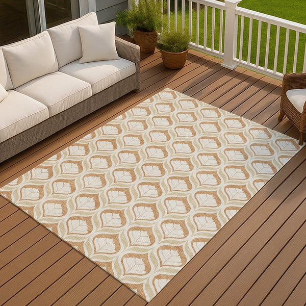HomeRoots 8' X 10' Geometric Copper and Beige Area Rug - Washable, Stain-Resistant, Indoor/Outdoor Versatility! 689748