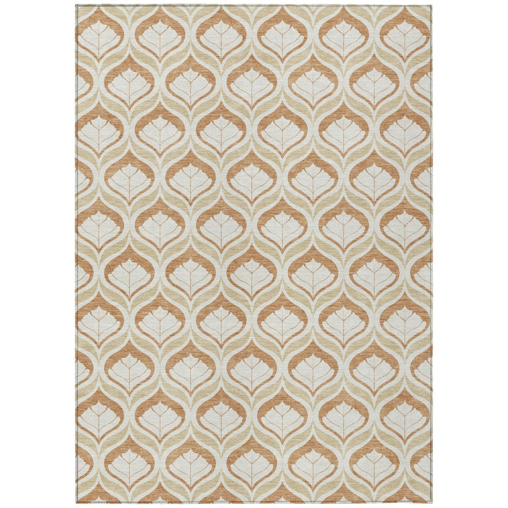 HomeRoots 8' X 10' Geometric Copper and Beige Area Rug - Washable, Stain-Resistant, Indoor/Outdoor Versatility! 689748