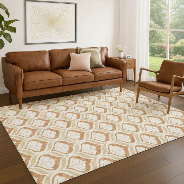 HomeRoots 8' X 10' Geometric Copper and Beige Area Rug - Washable, Stain-Resistant, Indoor/Outdoor Versatility! 689748