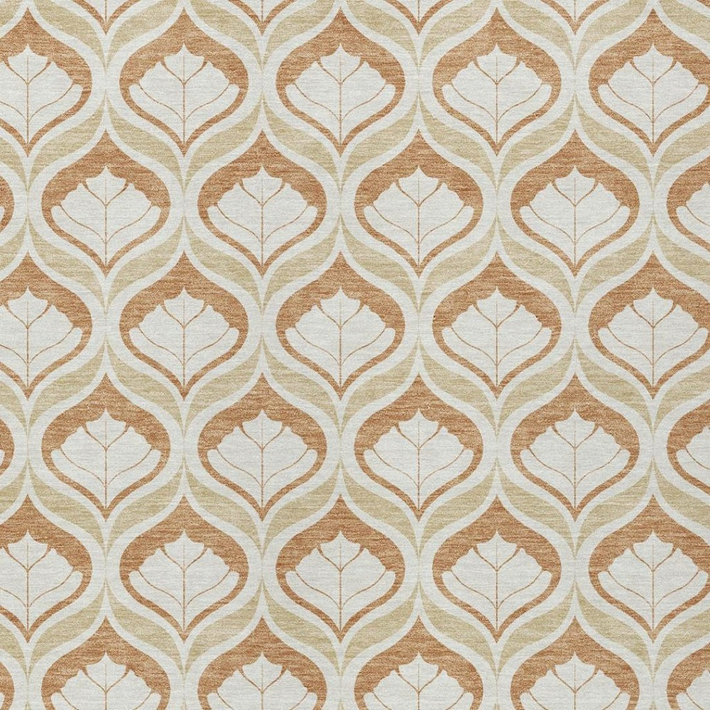 HomeRoots 10' Copper and Beige Geometric Washable Area Rug - Stylish, Durable for Indoor & Outdoor Spaces! 689750