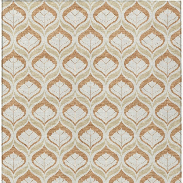 HomeRoots 10' Copper and Beige Geometric Washable Area Rug - Stylish, Durable for Indoor & Outdoor Spaces! 689750