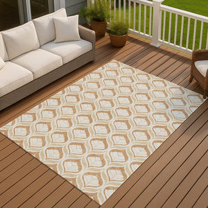 HomeRoots 10' Copper and Beige Geometric Washable Area Rug - Stylish, Durable for Indoor & Outdoor Spaces! 689750