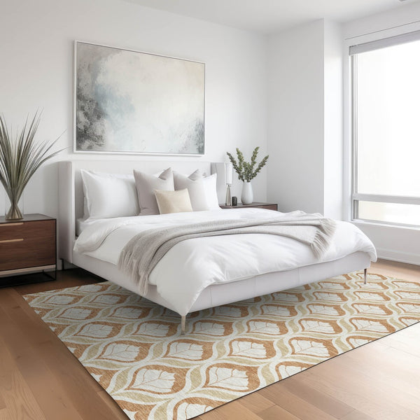 HomeRoots 10' Copper and Beige Geometric Washable Area Rug - Stylish, Durable for Indoor & Outdoor Spaces! 689750