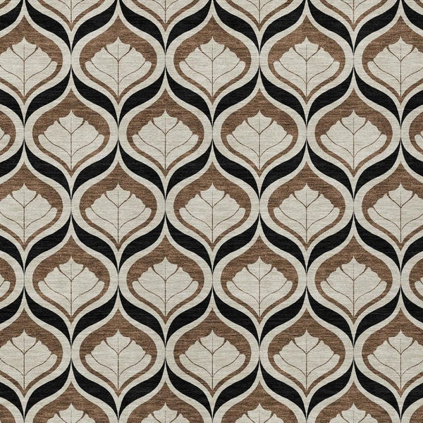 HomeRoots 5' Geometric Chocolate Beige Brown Area Rug – Stylish Washable Indoor/Outdoor Decor for Any Space 689752
