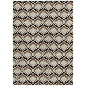 HomeRoots 5' Geometric Chocolate Beige Brown Area Rug – Stylish Washable Indoor/Outdoor Decor for Any Space 689752
