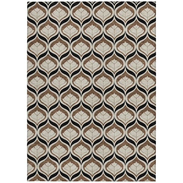 HomeRoots 5' Geometric Chocolate Beige Brown Area Rug – Stylish Washable Indoor/Outdoor Decor for Any Space 689752