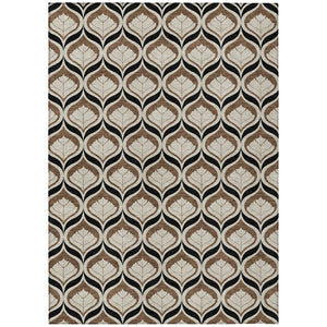 HomeRoots 5' Geometric Chocolate Beige Brown Area Rug – Stylish Washable Indoor/Outdoor Decor for Any Space 689752