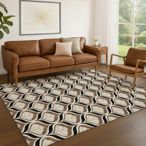 HomeRoots 5' Geometric Chocolate Beige Brown Area Rug – Stylish Washable Indoor/Outdoor Decor for Any Space 689752