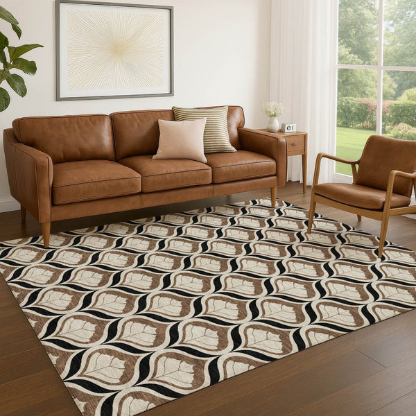 HomeRoots 5' Geometric Chocolate Beige Brown Area Rug – Stylish Washable Indoor/Outdoor Decor for Any Space 689752