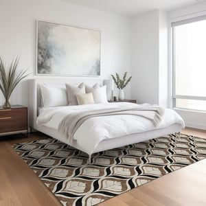 HomeRoots 5' Geometric Chocolate Beige Brown Area Rug – Stylish Washable Indoor/Outdoor Decor for Any Space 689752