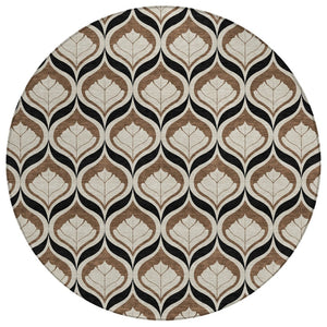 HomeRoots 8' Stylish Chocolate Beige Brown Round Geometric Washable Area Rug for Indoor & Outdoor Use 689753