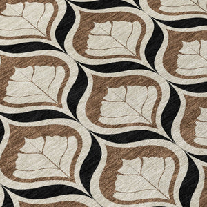 HomeRoots 8' Stylish Chocolate Beige Brown Round Geometric Washable Area Rug for Indoor & Outdoor Use 689753
