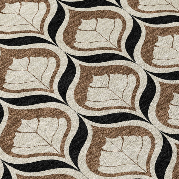 HomeRoots 8' Stylish Chocolate Beige Brown Round Geometric Washable Area Rug for Indoor & Outdoor Use 689753