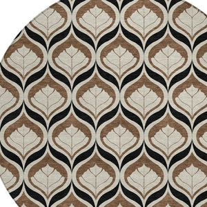 HomeRoots 8' Stylish Chocolate Beige Brown Round Geometric Washable Area Rug for Indoor & Outdoor Use 689753